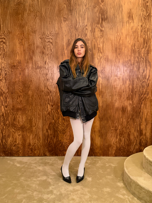 Oversized Black Leather Bomber Jacket