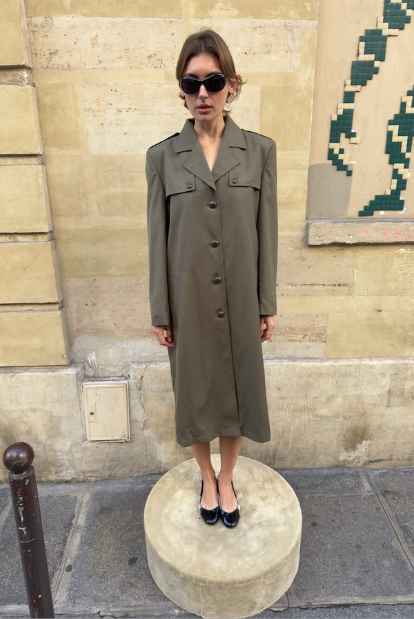 Khaki military trench coat